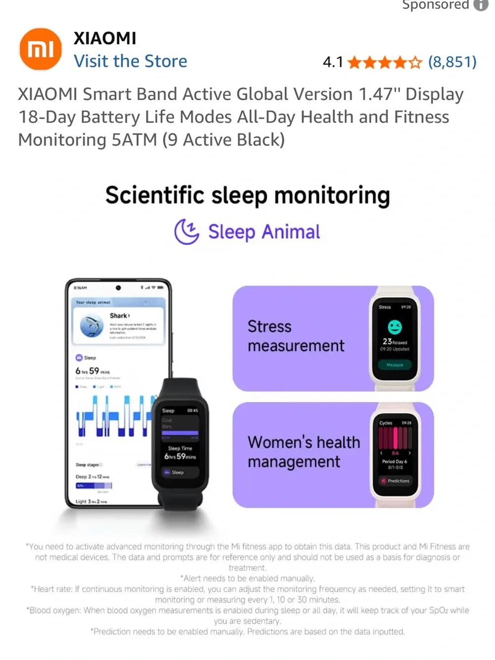 Smart Band 9 Active – Black Fitness Tracker